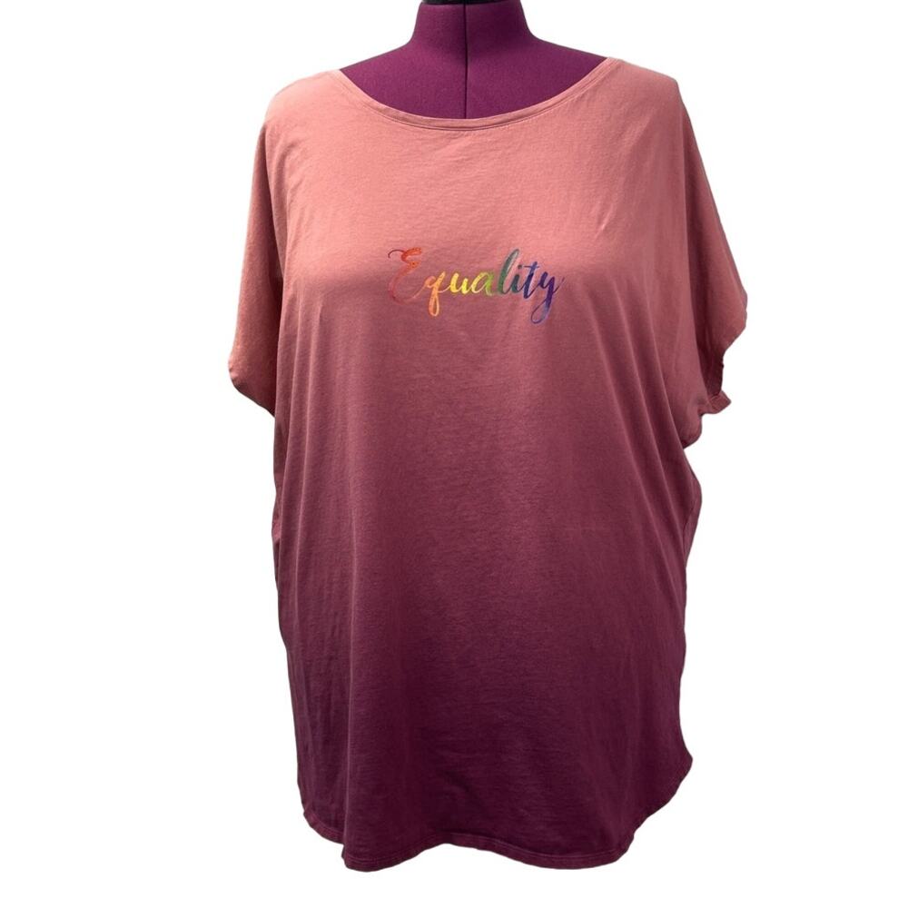 Hand Printed Womens XXL Upcycled June Pride Month Rainbow Equality Crew Neck Tee